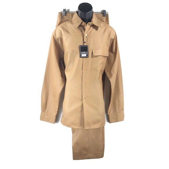 Pronti Collection by Phita Men's Mustard Leisure Suit Flat Front Pants XL - 3XL - Picture 2 of 5